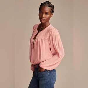 Lucky brand Smocked chiffon ash rose Bubble Top blouse M
